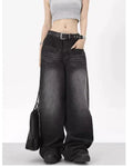 Black Baggy Washed Jeans with Vintage Style